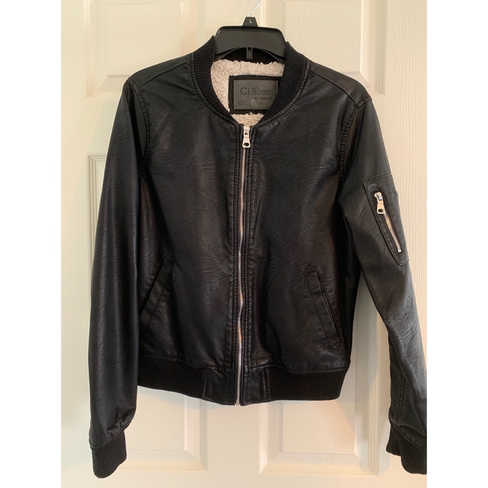 Faux Leather Bomber Jacket